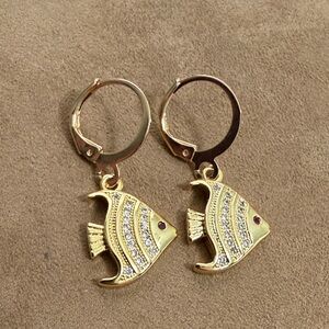 NEW Gold Fish Charm Leverback Earrings